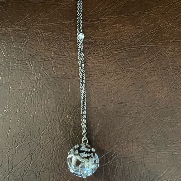 Guess Silver Floral Whimsical Ball Necklace with Crystal Flower Pendant, NWOT - Picture 7 of 14